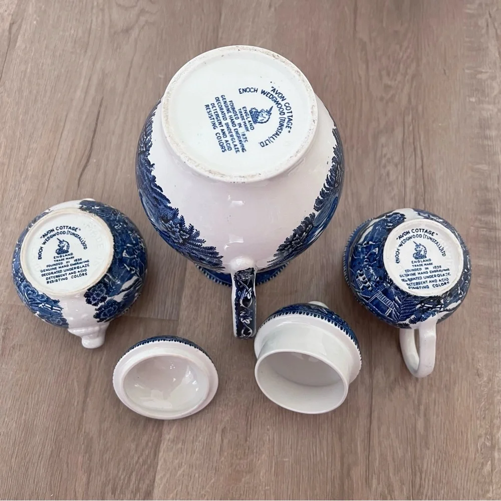 Enoch Wedgwood - Avon Cottage Tea Set Coffee Tea Pot Creamer Sugar Bowl VTG RARE